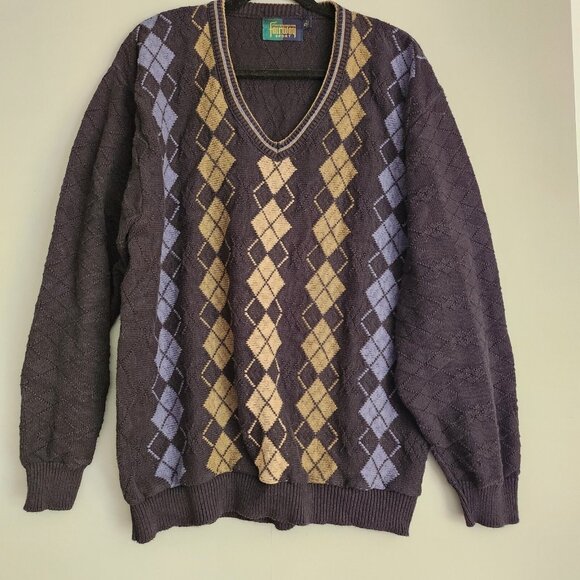 Vintage Fairway Sport Sweater  XL Argyle V-Neck Preppy Academia - Picture 1 of 9